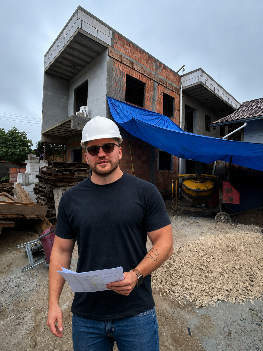 Francisco Hering, fundador do BuildLok, na obra do condomínio em Itajaí